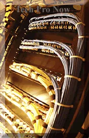 Network cabling in a patch panel, Tech Pro Now caption